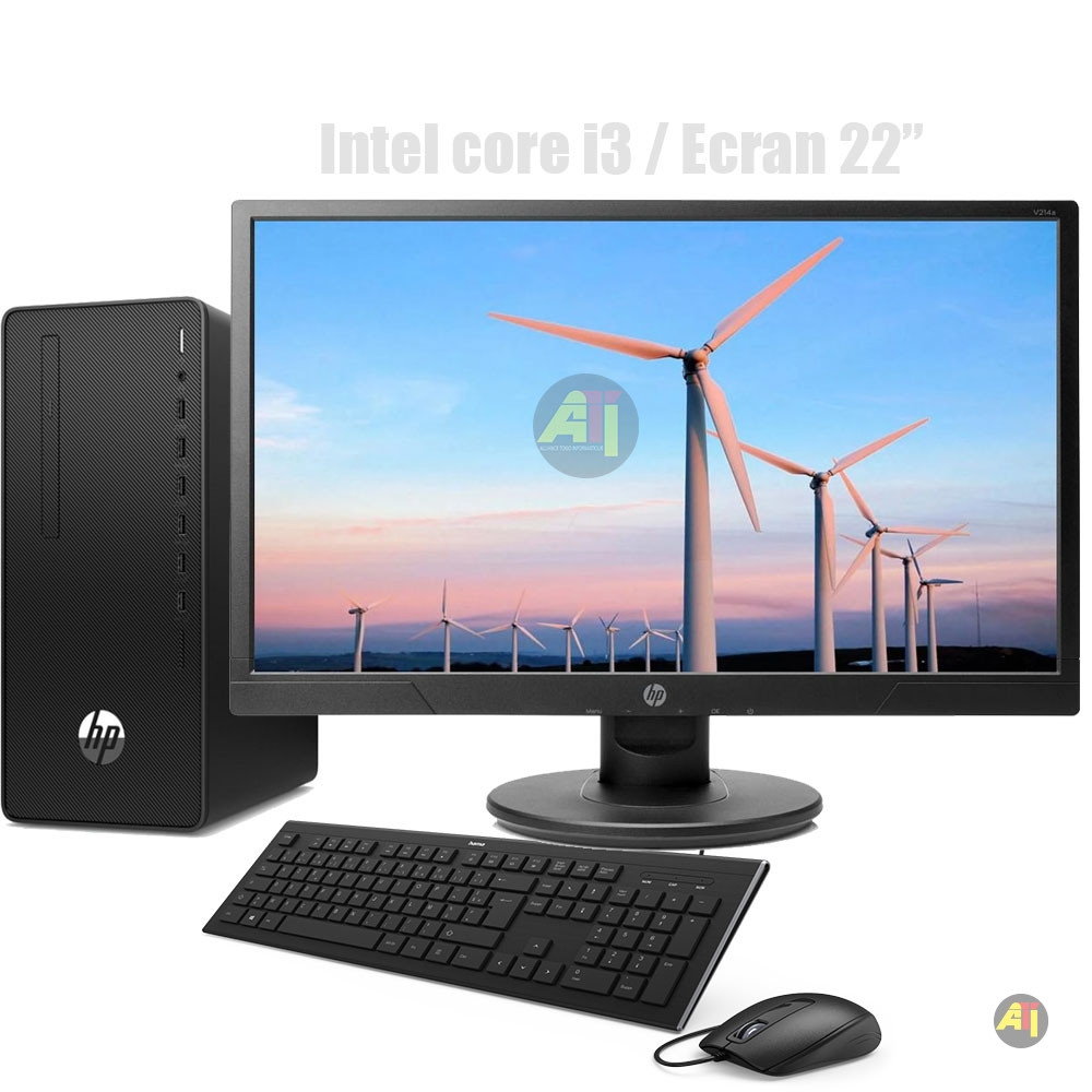 PC Bureau Complet HP Core i3, Ecran 20 1080P 