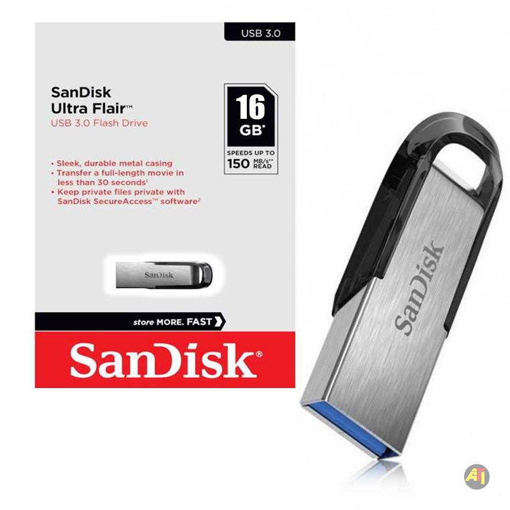 Clé USB 3.0 SanDisk Ultra Flair, 16 Go - Boîtier Métallique - 2024